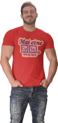 HopOffer Printed, Typography Men Round Neck Red T-Shirt