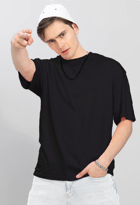 BEING WANTED Solid Men Round Neck Black T-Shirt
