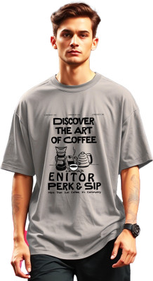 ENITOR Printed Men Round Neck Grey T-Shirt