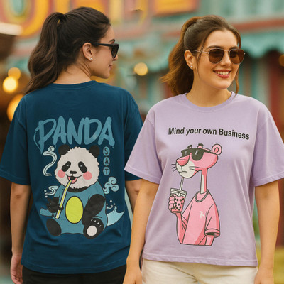 Fabflee Printed Women Round Neck Multicolor T-Shirt