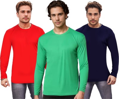 Expert Choice Solid Men Round Neck Light Green, Navy Blue, Orange T-Shirt