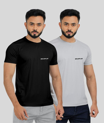 INDICLUB Self Design Men Round Neck Black, Silver T-Shirt