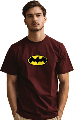 JEDFER Graphic Print, Superhero Men Round Neck Orange T-Shirt