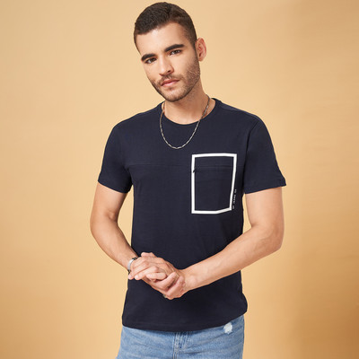 SF Jeans by Pantaloons Solid Men Crew Neck Dark Blue T-Shirt