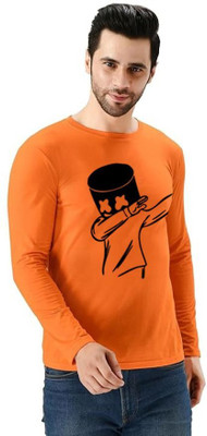 Aditi Fashion Printed, Typography Men Round Neck Orange T-Shirt