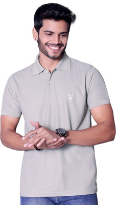 Tween Trends Solid Men Polo Neck Grey T-Shirt
