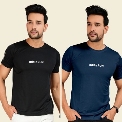 addiz Printed Men Round Neck Black, Navy Blue T-Shirt