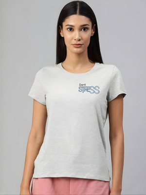 SZN Printed Women Round Neck Grey T-Shirt