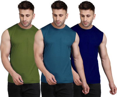 UDI n ADI Solid Men Round Neck Blue, Dark Green, Navy Blue T-Shirt