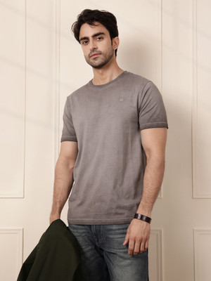 WROGN Solid Men Crew Neck Brown T-Shirt