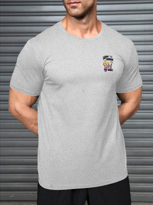 Triptee Printed Men Round Neck Grey T-Shirt