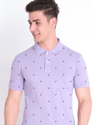 Merriment Printed Men Polo Neck Purple T-Shirt