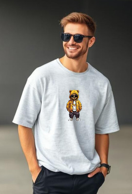 UrGear Printed Men Round Neck Grey T-Shirt