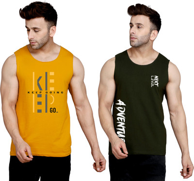 SLOWLORIS Printed Men Round Neck Brown, Dark Green T-Shirt