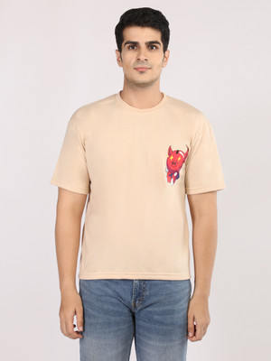 ETC Graphic Print Men Round Neck Beige T-Shirt
