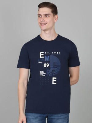 CANTABIL Printed Men Round Neck Dark Blue T-Shirt