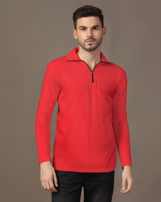 tfurnish Solid Men Polo Neck Red T-Shirt