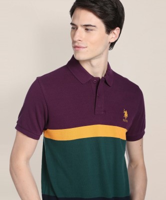 U.S. POLO ASSN. Colorblock Men Polo Neck Purple T-Shirt