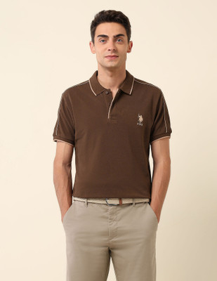 U.S. POLO ASSN. Solid Men Polo Neck Brown T-Shirt
