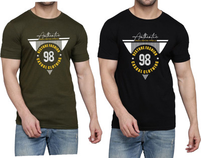 WOOSTRO Graphic Print Men Round Neck Dark Green, Black T-Shirt