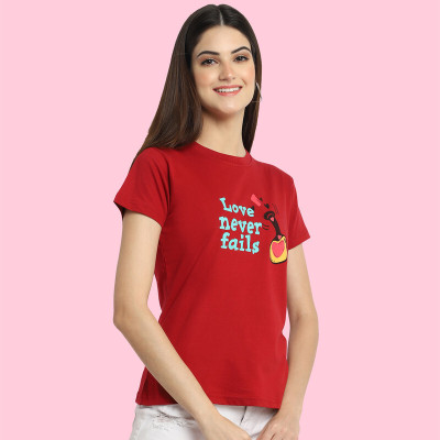 Fabflee Printed, Typography Women Round Neck Red T-Shirt