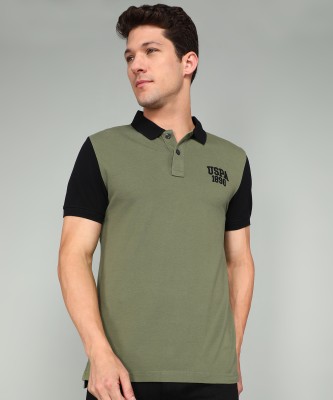 U.S. Polo Assn. Denim Co. Colorblock Men Polo Neck Light Green T-Shirt