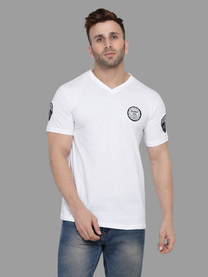 tfurnish Printed Men V Neck White T-Shirt