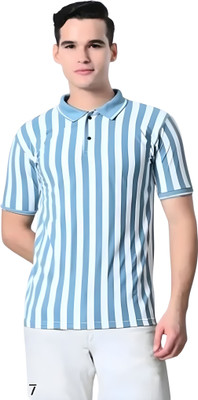 COPEHHI Striped Men Polo Neck Blue T-Shirt