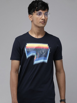 Spykar Printed Men Round Neck Navy Blue T-Shirt
