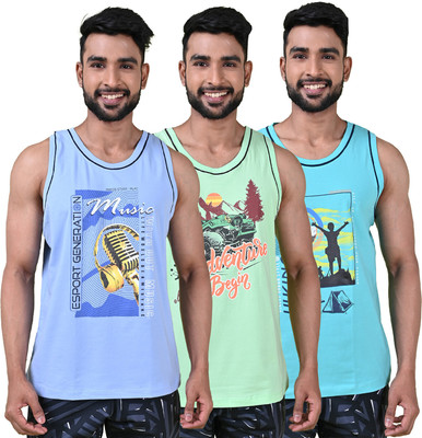 COLORS by Rupa Frontline Printed Men Round Neck Blue, Light Green, Light Blue T-Shirt