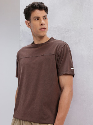 HRX by Hrithik Roshan Solid Men Round Neck Brown T-Shirt