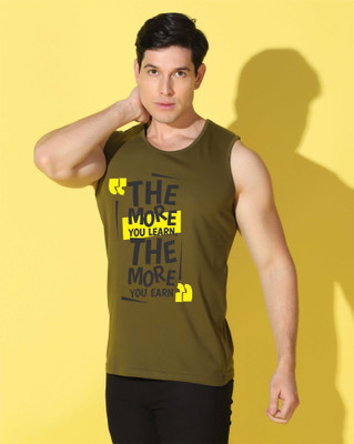 WOOSTRO Graphic Print Men Scoop Neck Dark Green T-Shirt