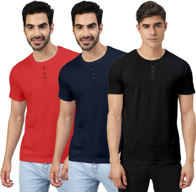 FTX Solid Men Round Neck Red, Navy Blue, Black T-Shirt