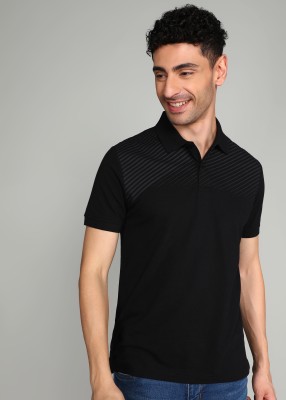 Arrow Sport Printed Men Polo Neck Black T-Shirt