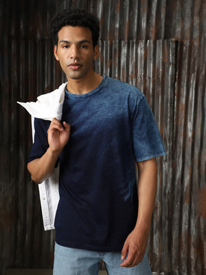 High Star Tie & Dye Men Round Neck Blue T-Shirt