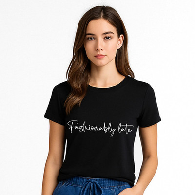 SHADECODE Printed Women Round Neck Black T-Shirt