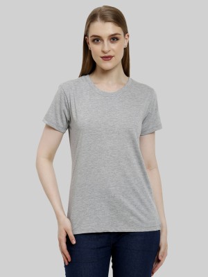 UNIFringe Solid Women Round Neck Grey T-Shirt