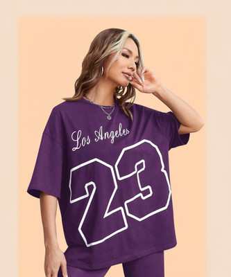 QUIN FLETCHER Typography, Printed Women Round Neck Purple T-Shirt