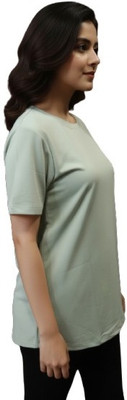 MYo2 Solid Women Round Neck Light Green T-Shirt