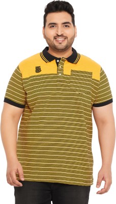 bigbanana Striped Men Polo Neck Yellow T-Shirt