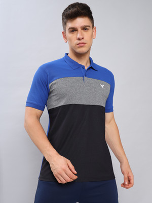 TECHNOSPORT Colorblock Men Polo Neck Blue T-Shirt