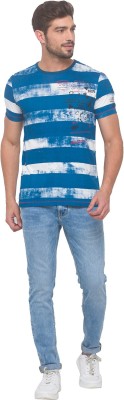 BEING HUMAN Striped Men Round Neck Blue T-Shirt