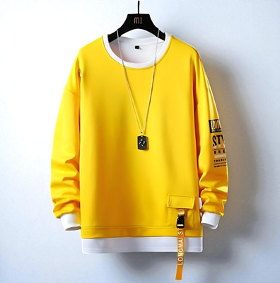 FAOES Printed Men Round Neck Yellow T-Shirt
