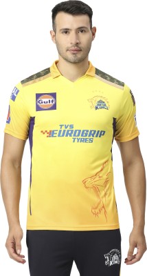 playR X Chennai Super Kings Printed Men Polo Neck Yellow T-Shirt