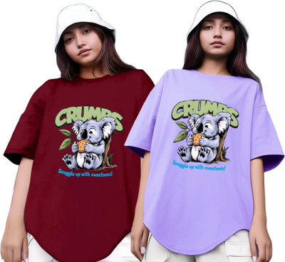 Xsware Printed Women Round Neck Maroon, Purple T-Shirt