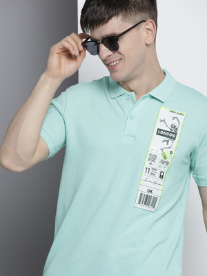 The Indian Garage Co. Printed Men Polo Neck Blue T-Shirt