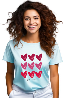 Witty Curlss Printed Women Round Neck Light Blue, Purple T-Shirt