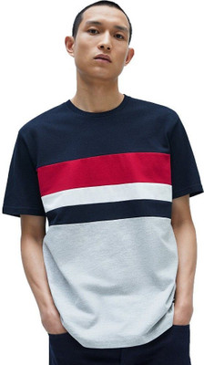 Styvibe Colorblock Men Polo Neck Dark Blue T-Shirt