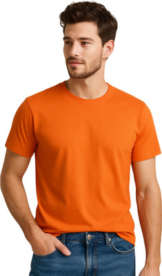KMBCO Solid Men Round Neck Orange T-Shirt