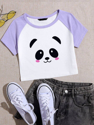 VATSALAYA Girls Casual Cotton Blend Crop Top(White, Purple, Pack of 1)